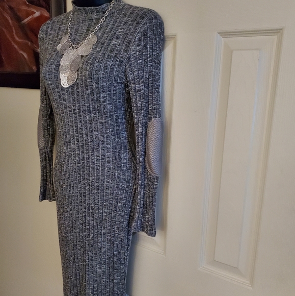 Ribbed Faux Leather Elbow Enhanced Bodycon Sweater Dress, Size Medium - Picture 5 of 6